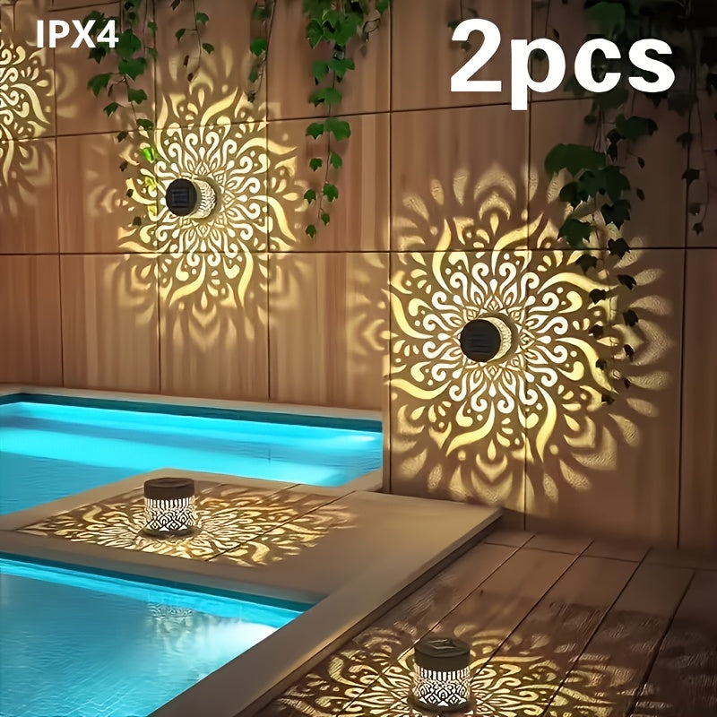 Applique solaire à motifs projetés, cylindre ajouré, lot de 2