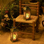 Lanterne solaire vintage cuivrée ou noire à flamme LED, 33,9 cm