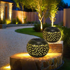 Lampe solaire d'extérieur boule en fer ajouré de feuilles, IP65