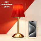 Lampe de chevet sans fil rouge, abat-jour plissé et pied doré
