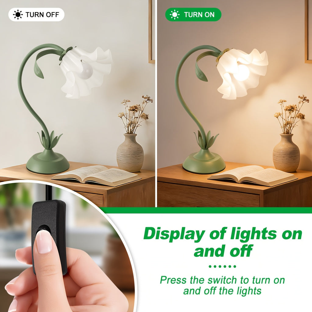 Lampe fleur à col flexible, corolle acrylique, vert ou rose, USB