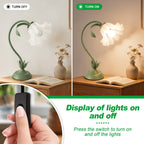 Lampe fleur à col flexible, corolle acrylique, vert ou rose, USB