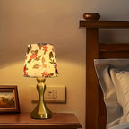 Lampe de chevet abat-jour à fleurs rouges, pied doré en sablier
