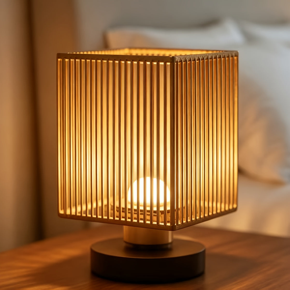 Lampe carrée en corde torsadée couleur paille