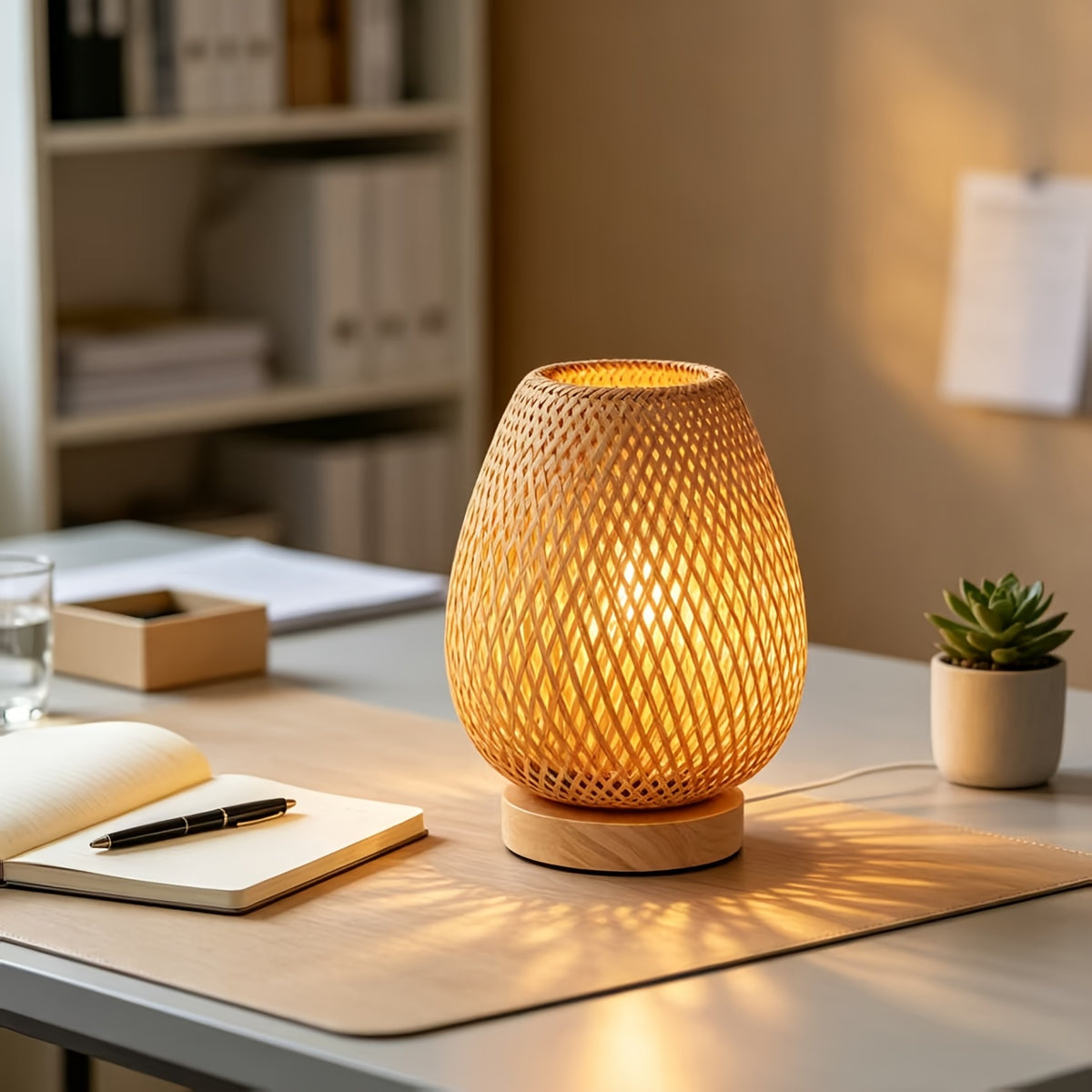 Lampe en bambou ajouré aux ombres en losanges