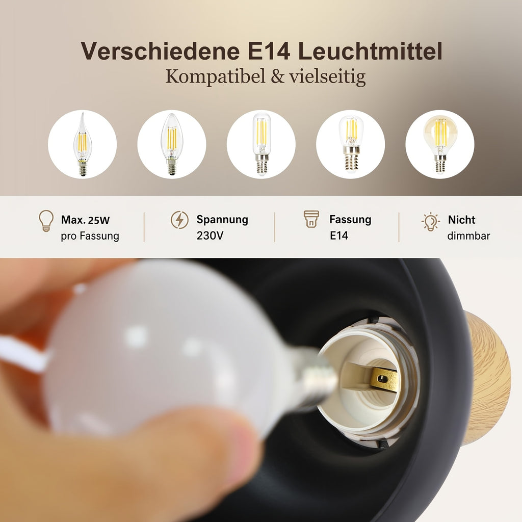 Plafonnier 3 spots orientables noirs à col effet bois, E14