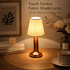 Lampe sans fil à abat-jour en tissu, pied cuivré, argenté ou doré