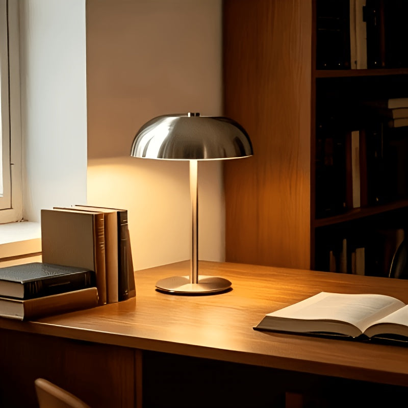 Lampe à poser champignon dorée sans fil, dôme métal et touche tactile