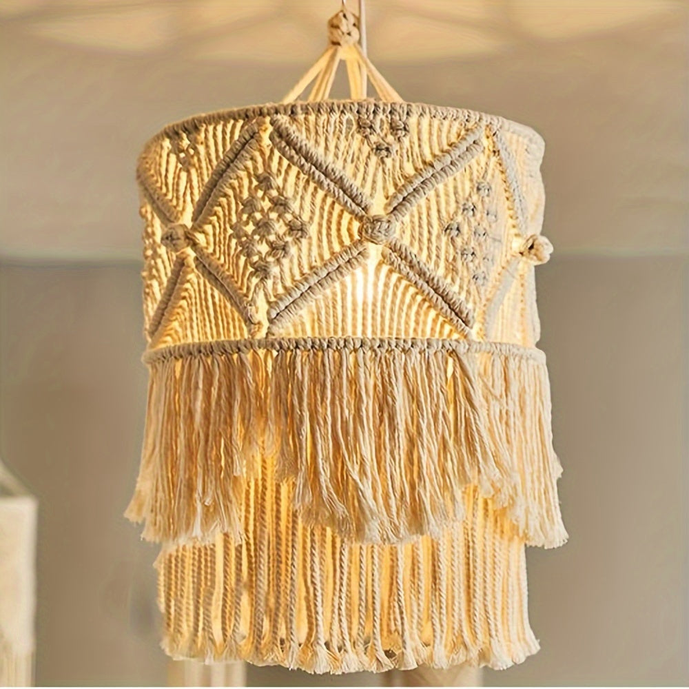 Abat-jour en macramé à franges, esprit bohème