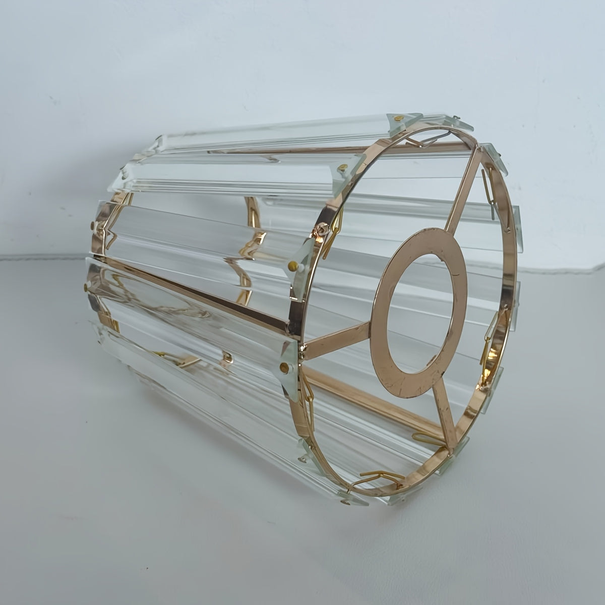 Petit abat-jour en prismes de cristal sur armature noire, Ø 12 cm