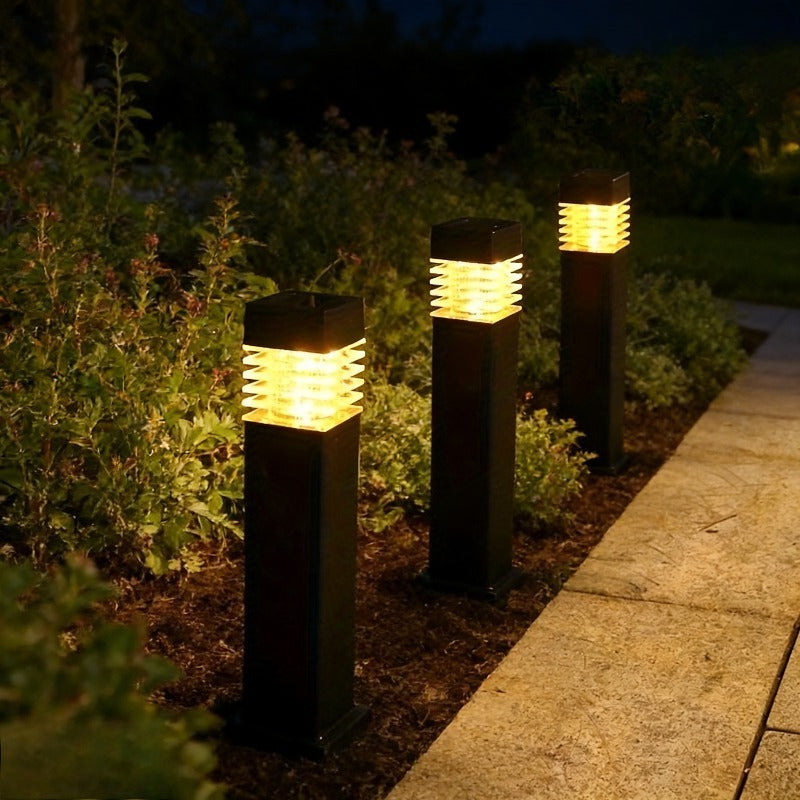 Borne solaire carrée noire à lamelles translucides, lot de 4