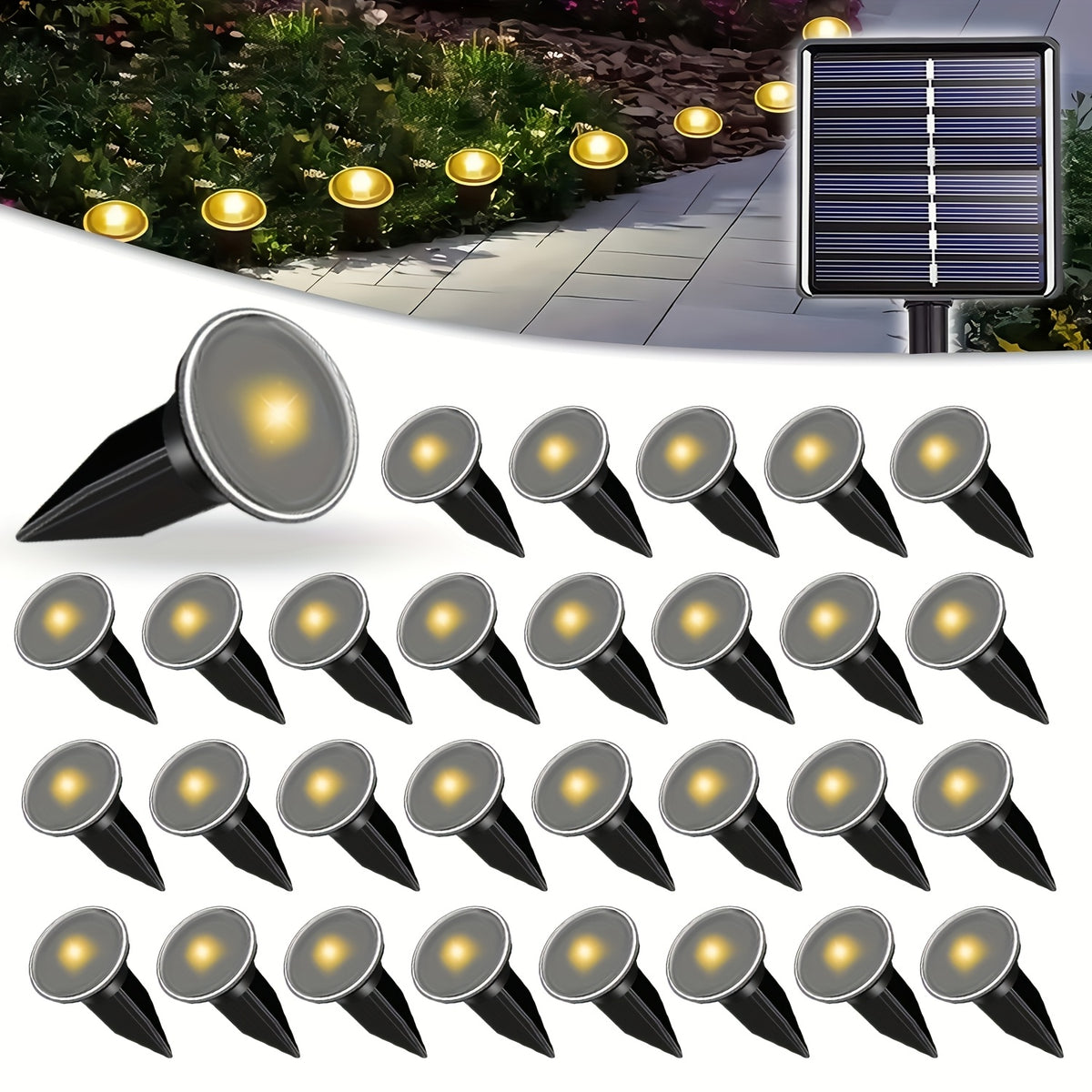 Guirlande solaire à 15 ou 30 spots sur piquets, IP44, 12 modes