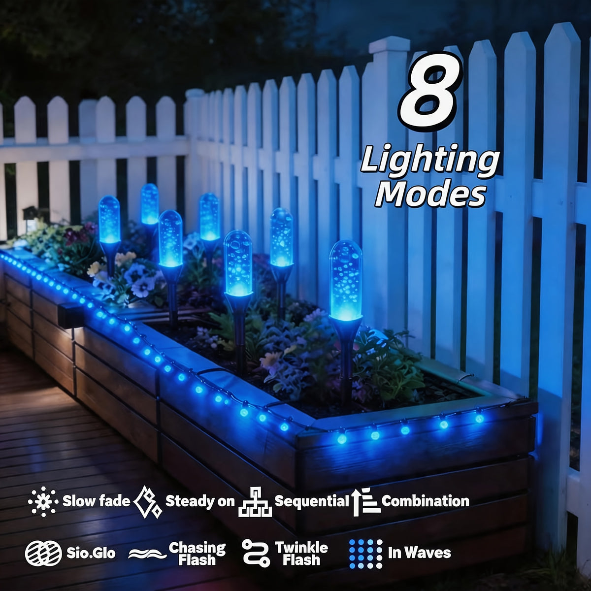Guirlande solaire de balises bleues effet cristal à piquets, IP44
