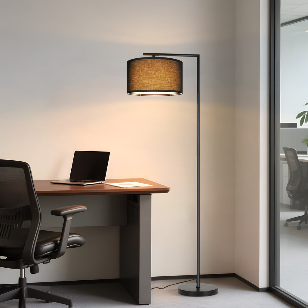 Lampadaire à potence noir, abat-jour tambour orientable, 166 cm