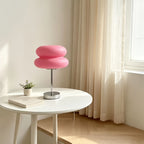 Lampe à poser rose en forme de macaron, pied chromé, 30 cm