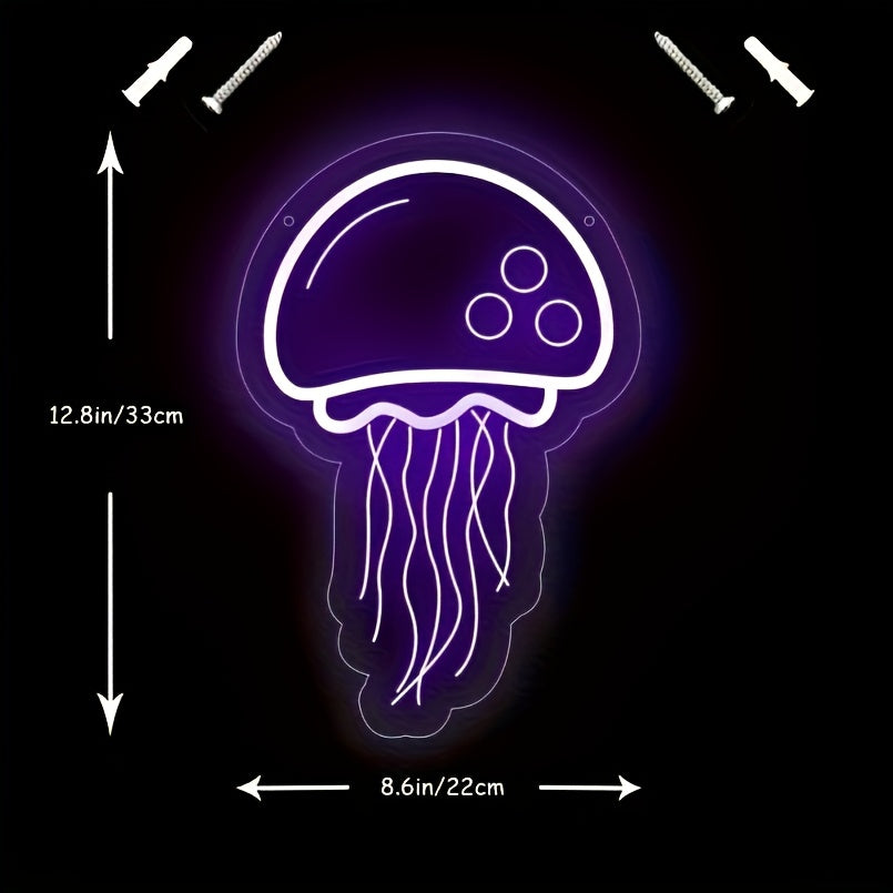 Néon LED méduse violette à accrocher au mur, 33 x 22 cm, USB
