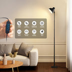 Lampadaire LED USB noir convertible en lampe de chevet, 45 à 145 cm