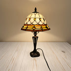 Lampe de table en vitrail ambré et ivoire, pied en résine, E27