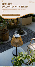 Lampe de table solaire d'extérieur à abat-jour en cordage kaki, IP44