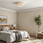 Plafonnier tambour effet lin beige, Ø 30 cm, douille E27