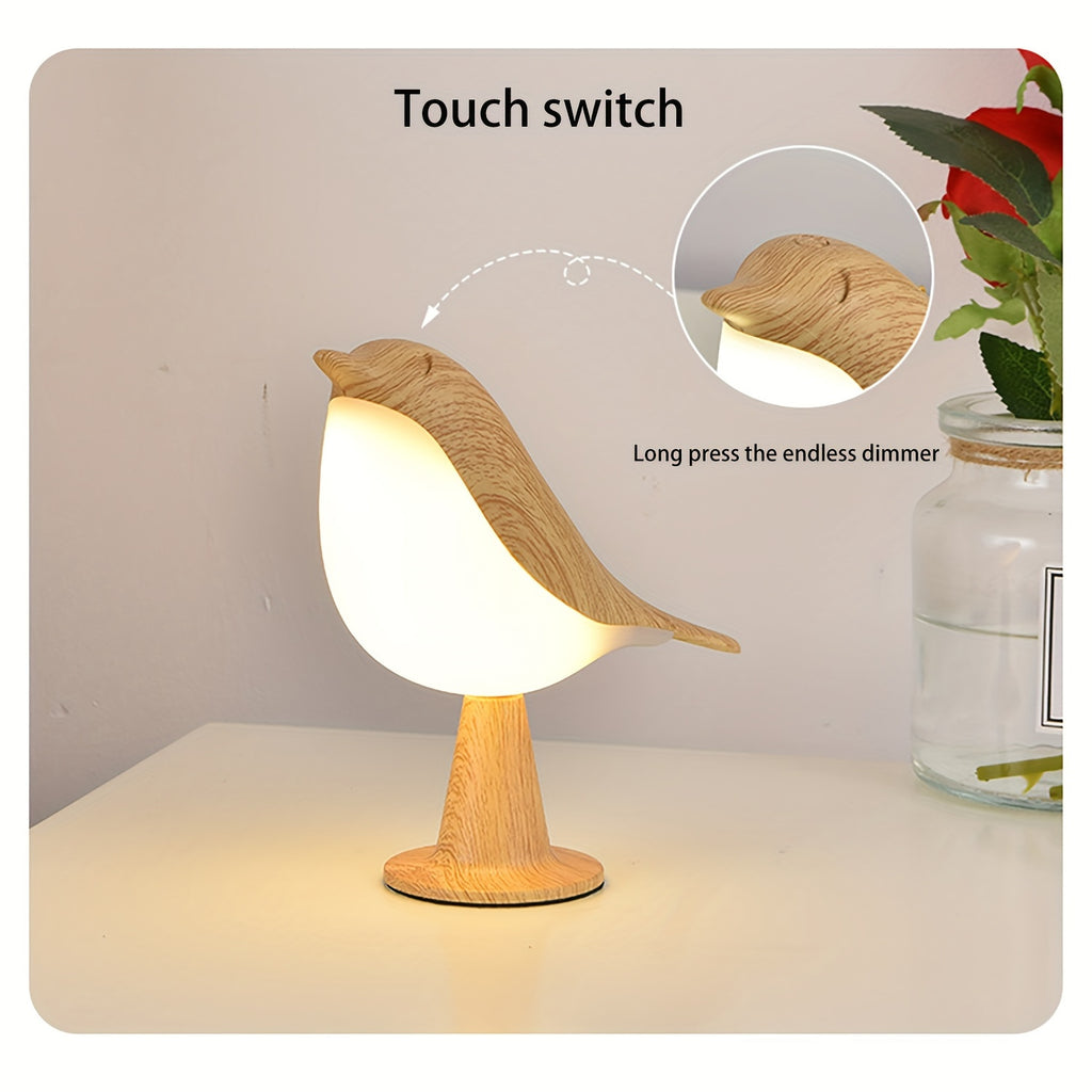 Lampe décorative oiseau effet bois, sans fil et tactile