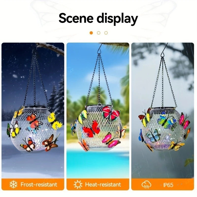 Lot de 2 lanternes solaires boules à papillons, à suspendre, IP65