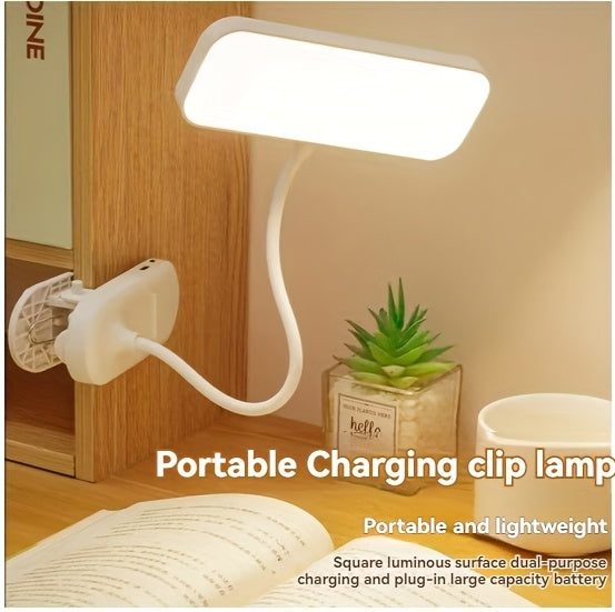 Lampe de bureau à pince rechargeable à tête rectangulaire, tactile