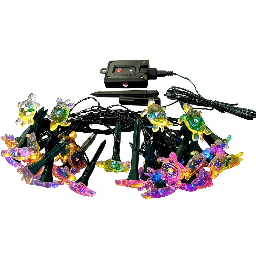 Guirlande solaire à piquets en forme de tortue, 10 ou 20 lumières