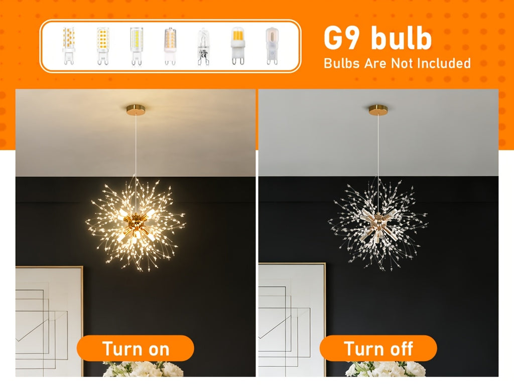 Lustre pissenlit doré à perles de cristal, Ø 45 cm, ampoules G9