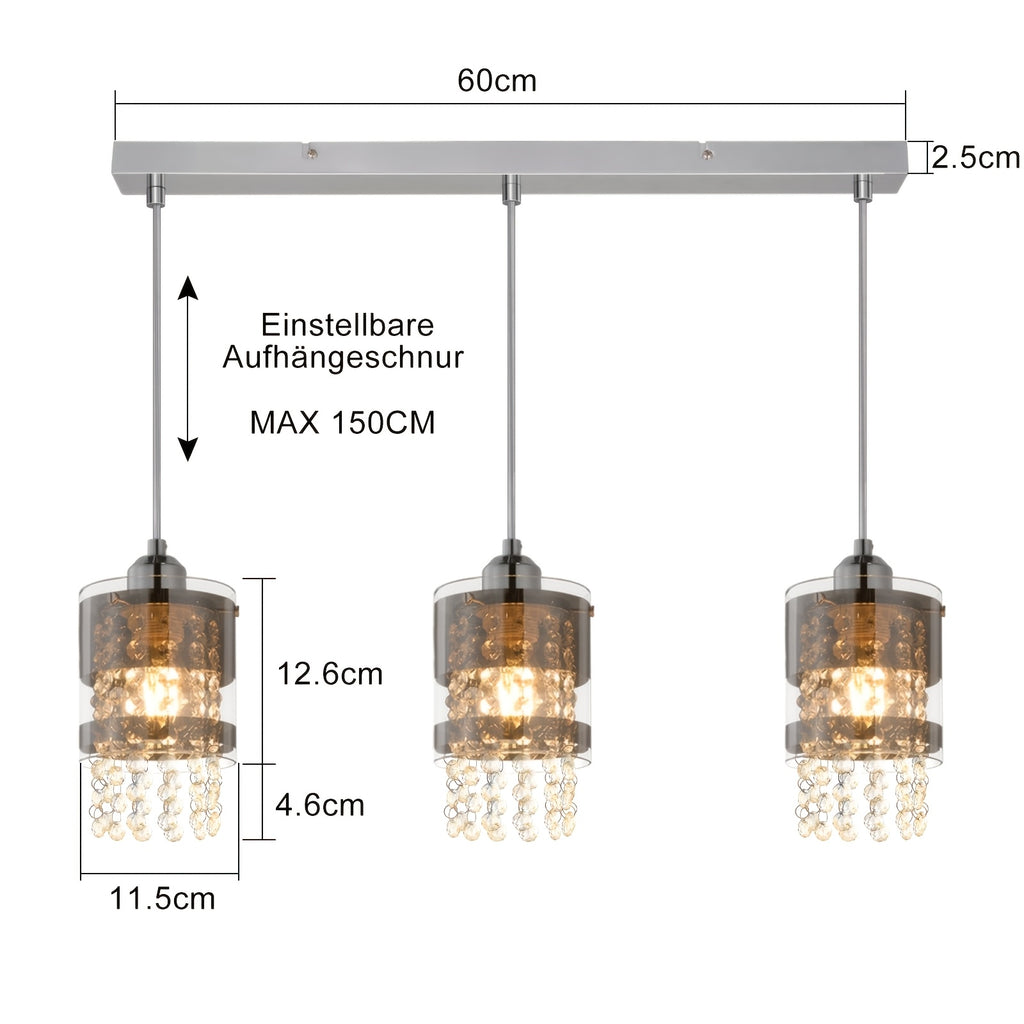 Lustre à cylindres de verre et perles de cristal, 1 ou 3 lumières E27
