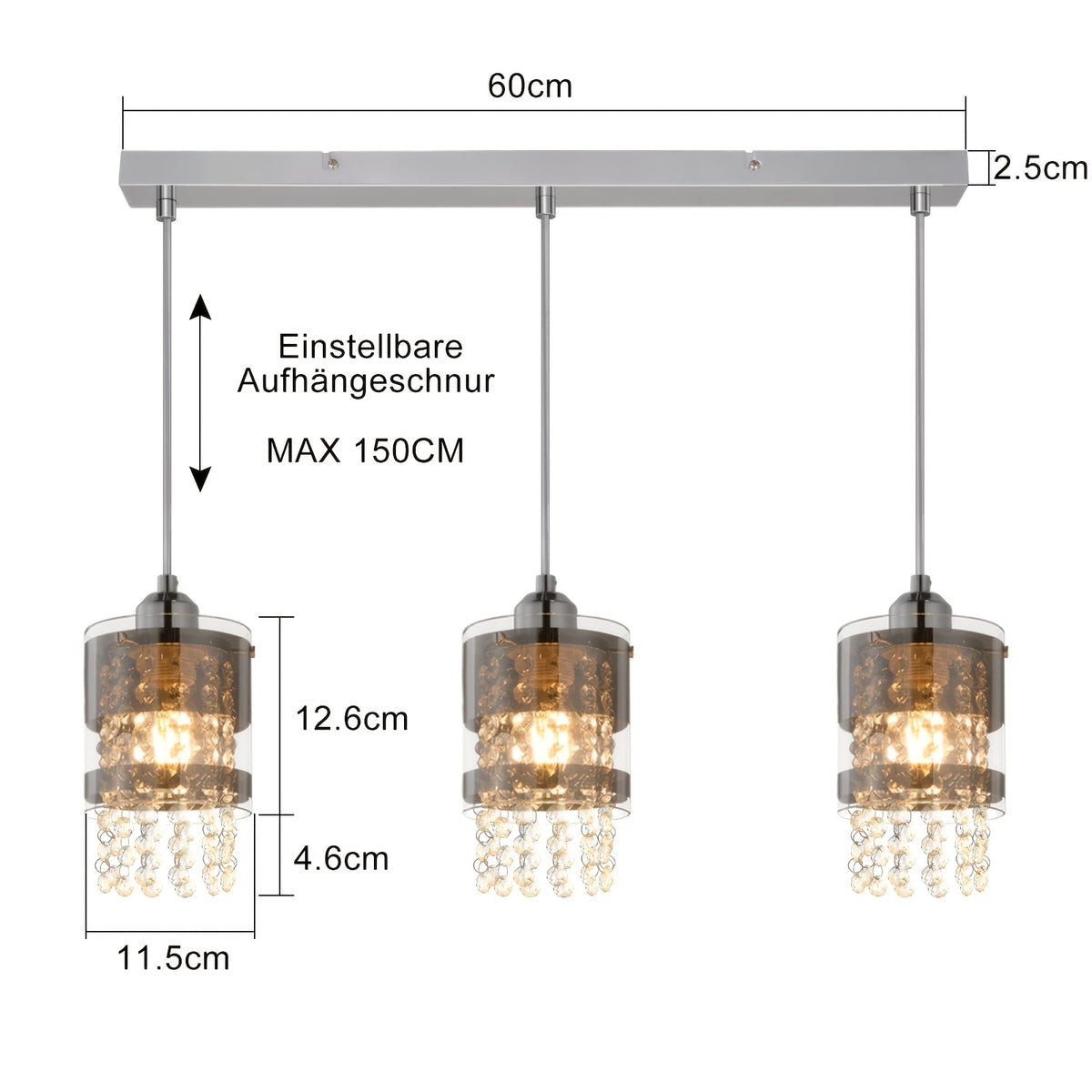 Lustre à cylindres de verre et perles de cristal, 1 ou 3 lumières E27