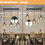 Suspension 3 lumières en verre fumé gris sur barre de 68 cm