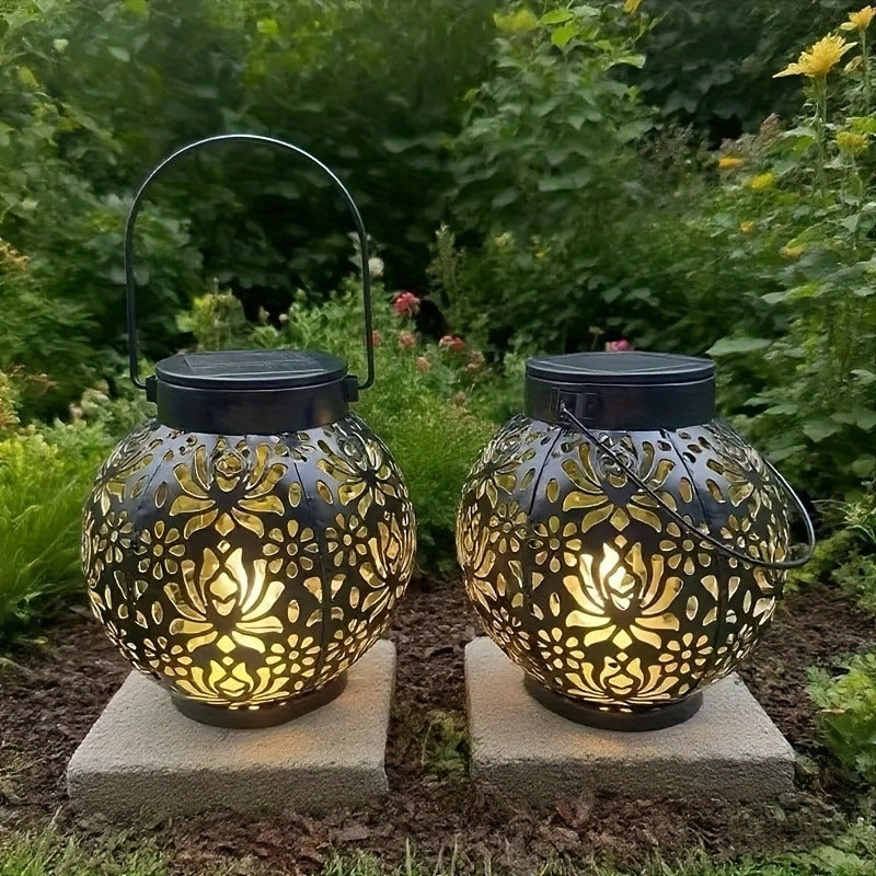Lanterne solaire boule ajourée à 12 modes, dorée ou noire, IP65