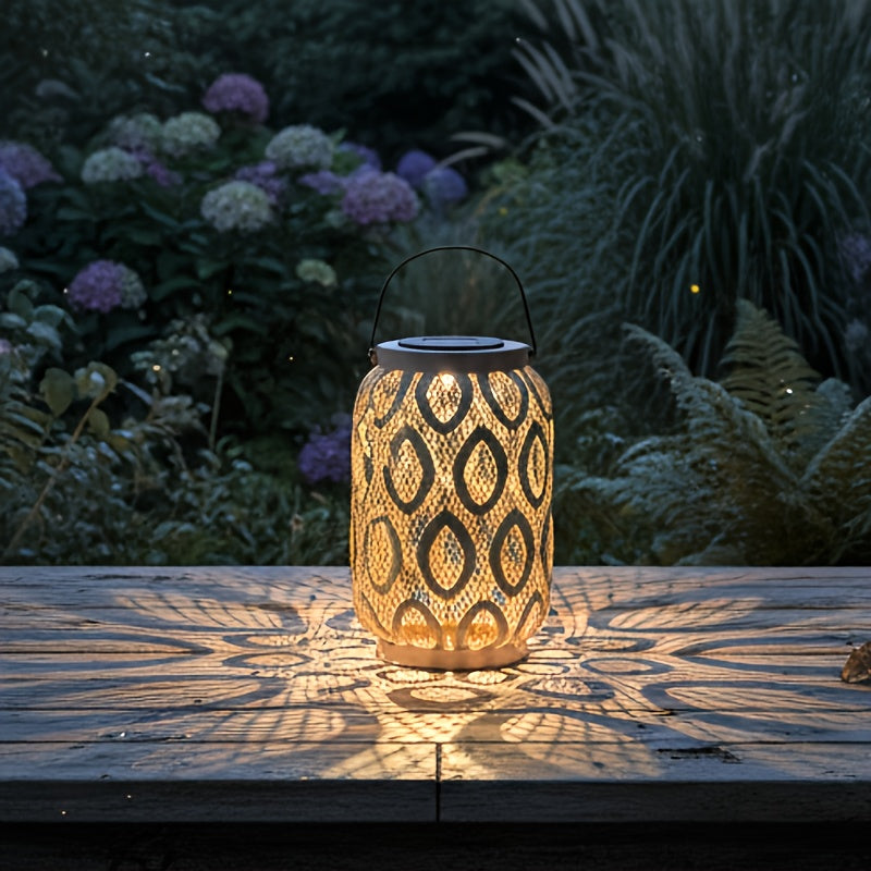 Lanterne solaire ajourée en métal kaki à anse, 29 cm, IP44