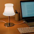 Lampe de chevet en verre opalin blanc sur pied chromé, USB