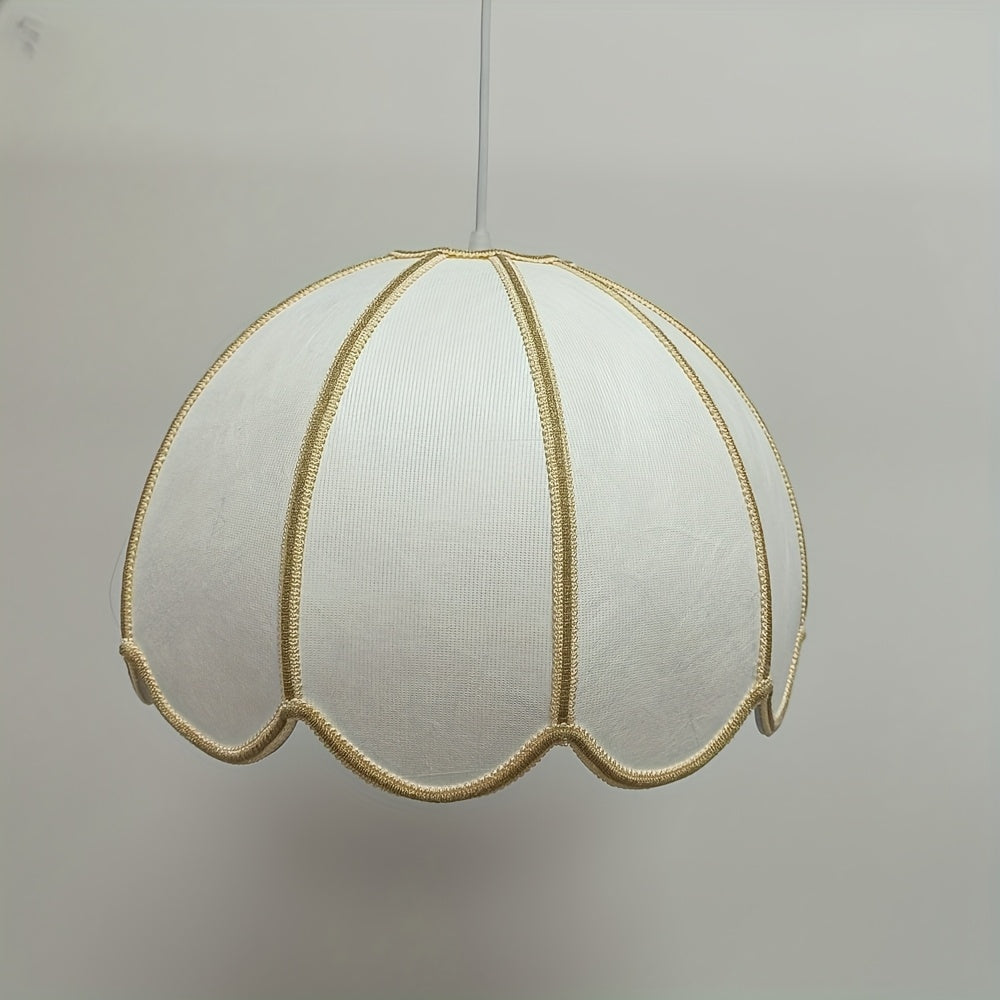 Abat-jour à pétales en tissu blanc et galon doré, Ø 33 x H 23 cm