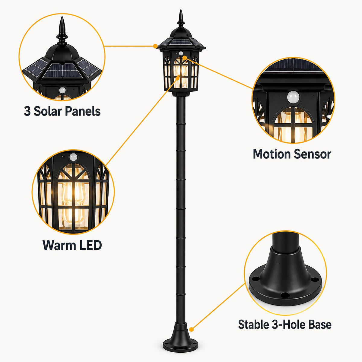 Lot de 2 lampadaires solaires 168 cm à détecteur, lanterne noire