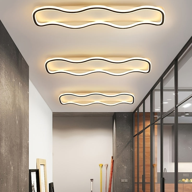 Plafonnier LED ondulé 40 W pour couloir, noir ou doré, 60 cm