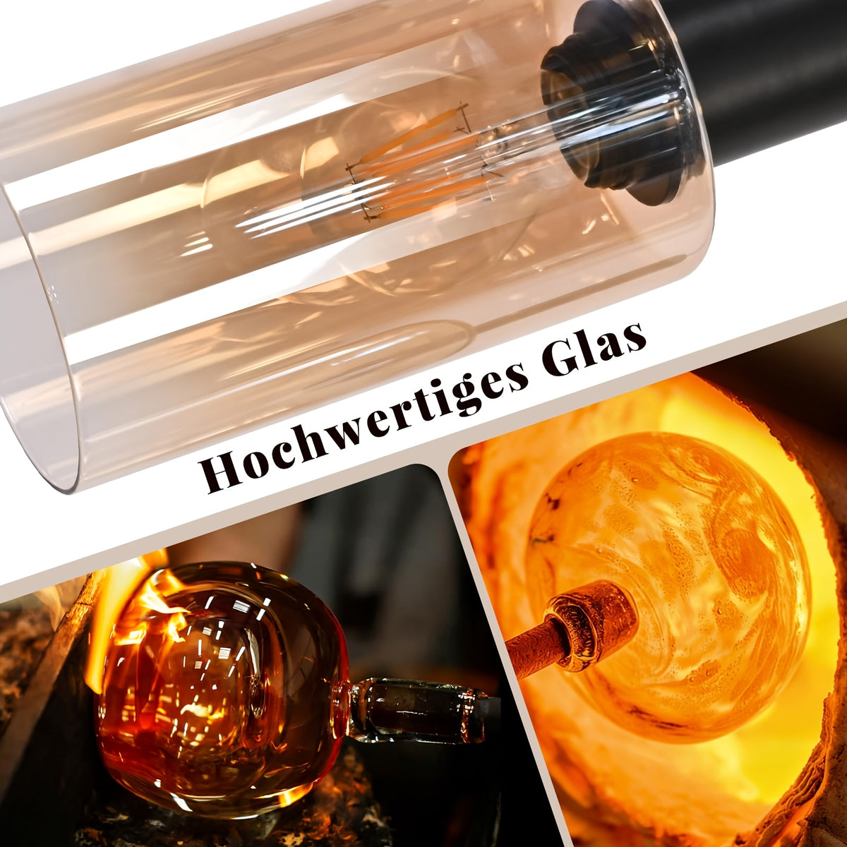 Suspension 3 verres ambrés de formes variées, rosace Ø 22 cm