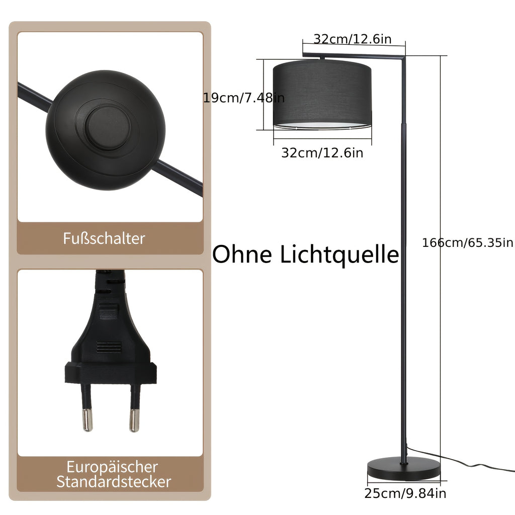 Lampadaire à bras coudé et abat-jour haut de 19 cm, noir ou beige