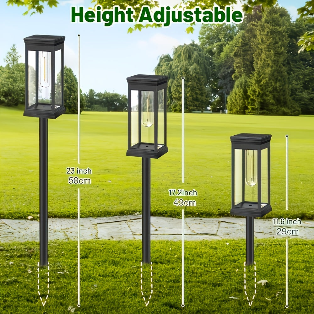 Lot de 4 lanternes solaires carrées à hauteur réglable, 29 à 58 cm