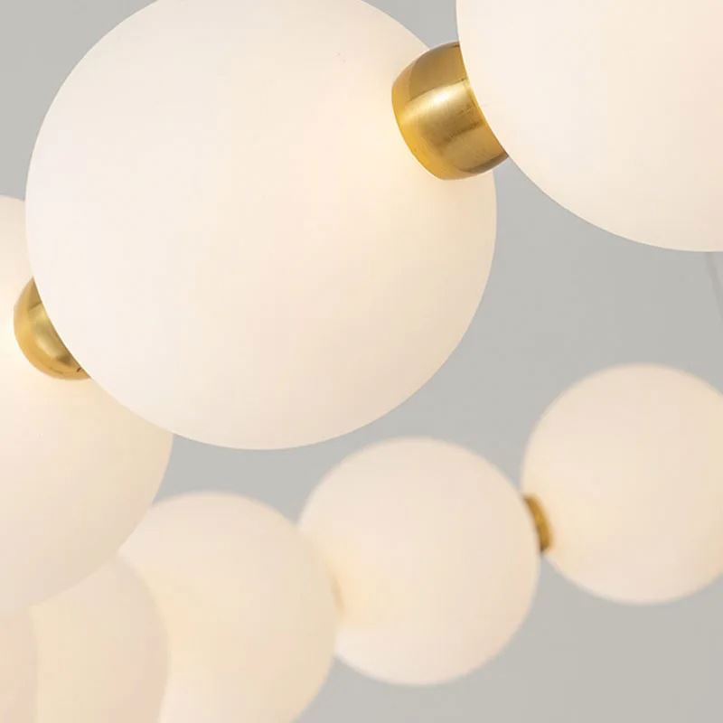 Lustre LED collier de perles opalines en spirale, finition dorée