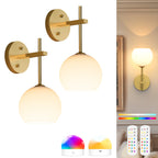 Applique murale globe en verre opalin sans fil, lot de 2, RVB et blanc
