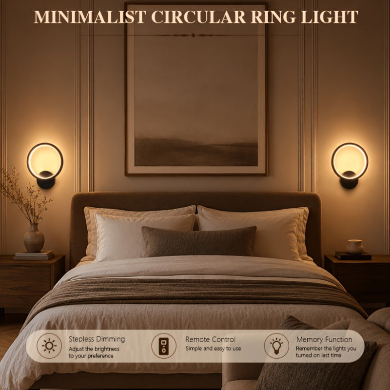 Applique murale LED anneau noir rechargeable, avec télécommande