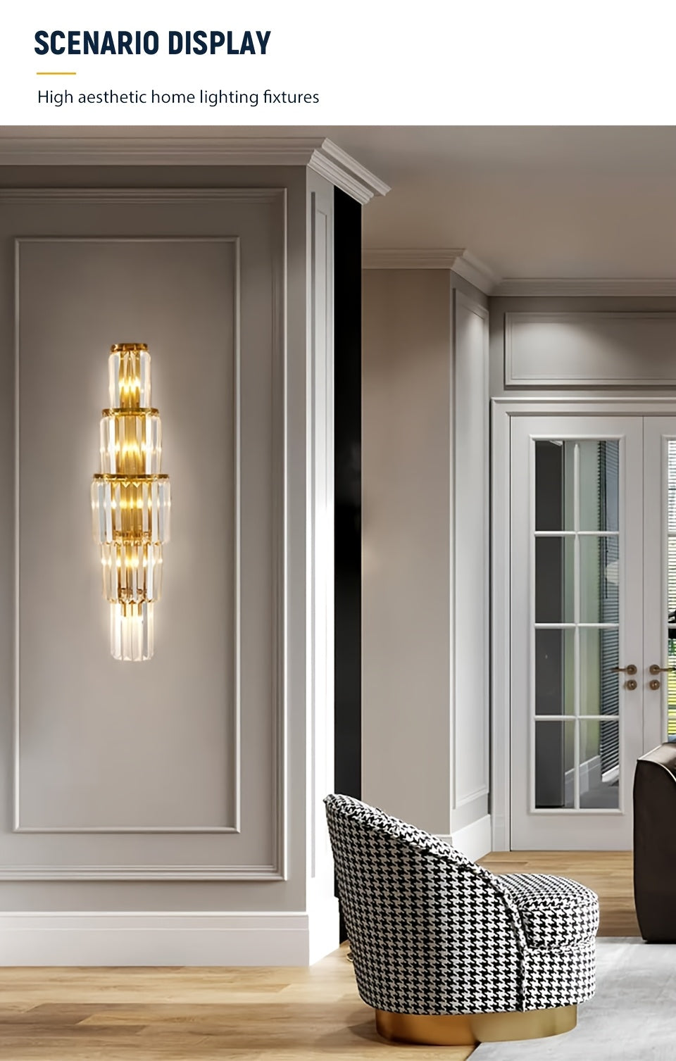 Applique murale en cristal et métal doré, de 2 à 7 étages
