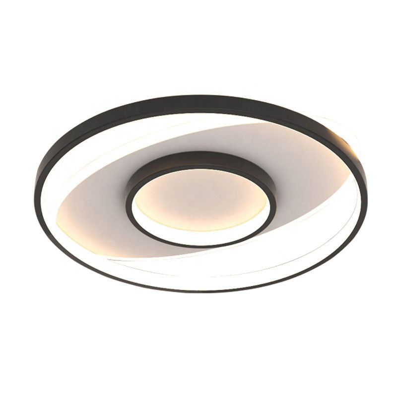 Plafonnier LED à trois cercles noirs, 120 W, télécommande et variateur