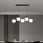 Suspension 5 globes sur barre ondulée, noire, dorée ou blanche