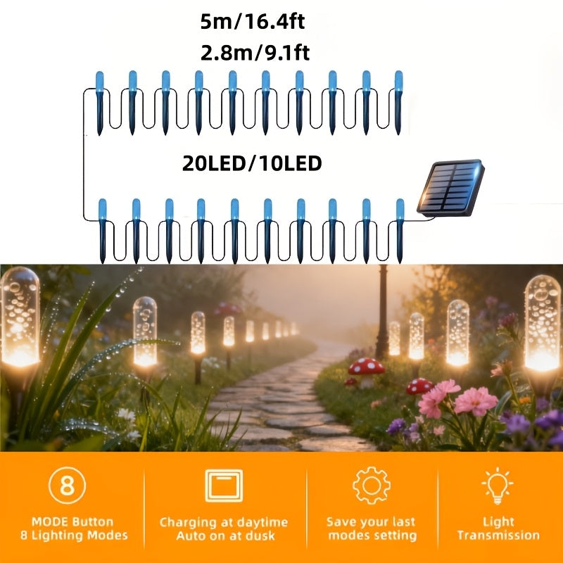 Guirlande solaire de jardin à 20 piquets à bulles, 5 m, 8 modes
