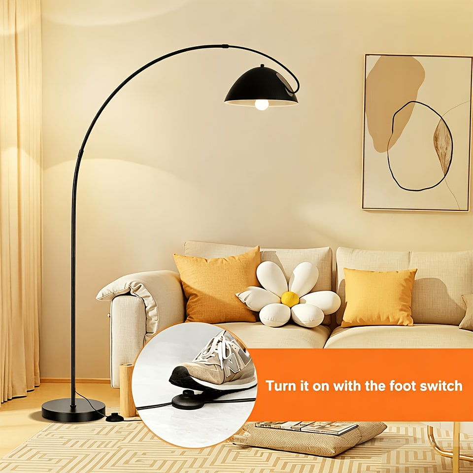 Lampadaire arc noir mat, dôme métal Ø 30 cm et portée réglable
