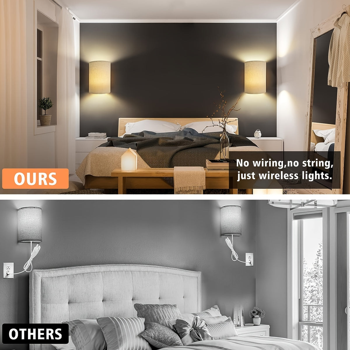 Applique murale LED sans fil en lin, lot de 2 demi-cylindres RVB